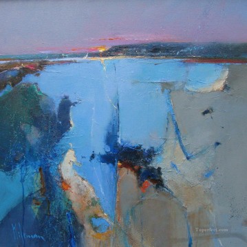 青い抽象的な海の景色と光の道 Oil Paintings